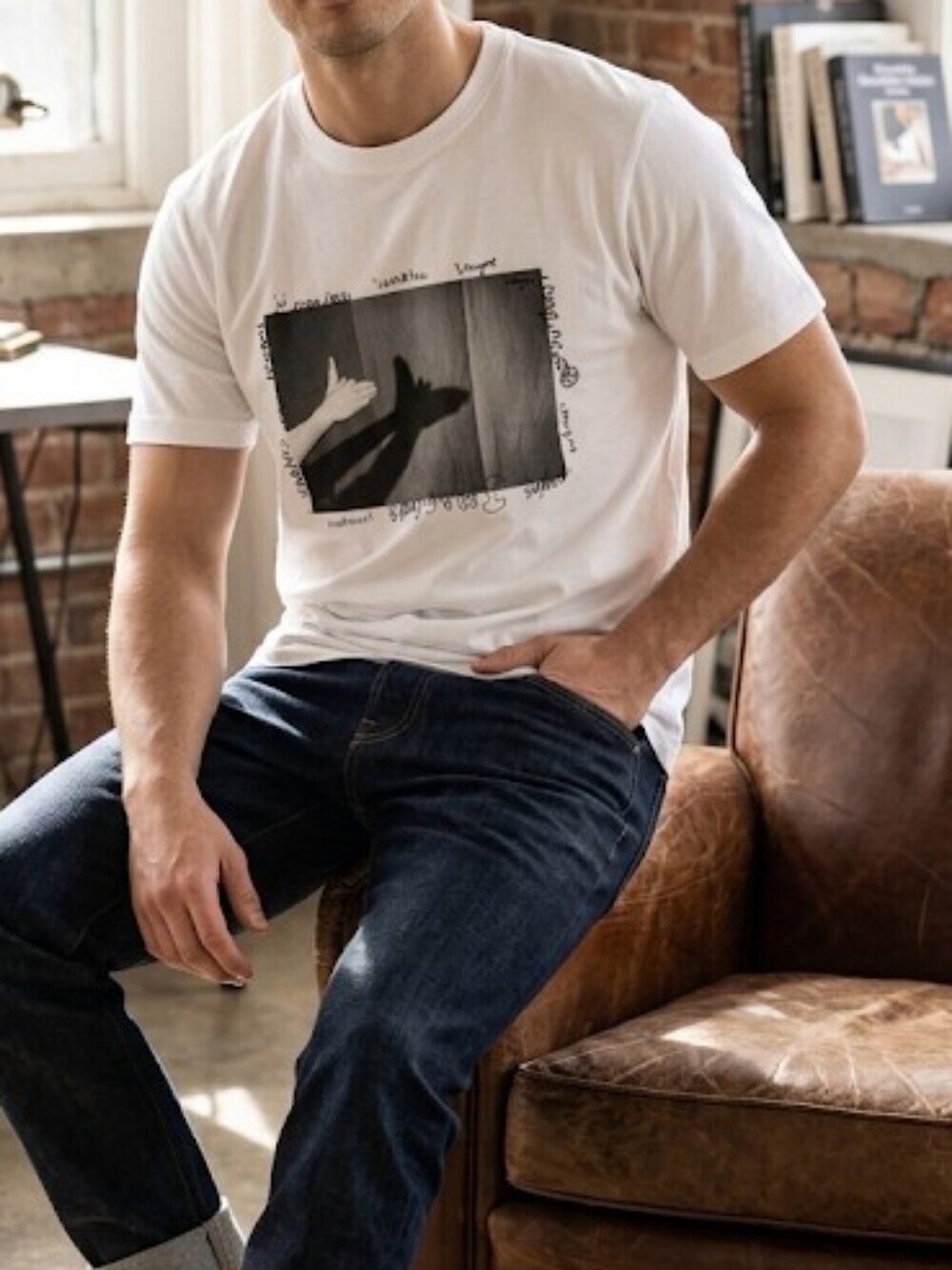 Peace For All Uniqlo White Short-Sleeve Tee with Shadow Hand Graphic